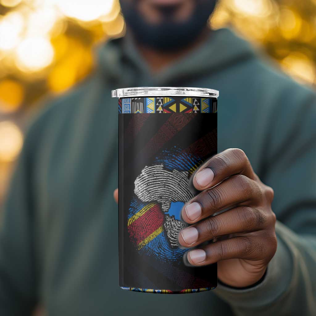 DR Congo Roots 4 in 1 Can Cooler Tumbler African Pride in Fingerprint and Tribal Colors