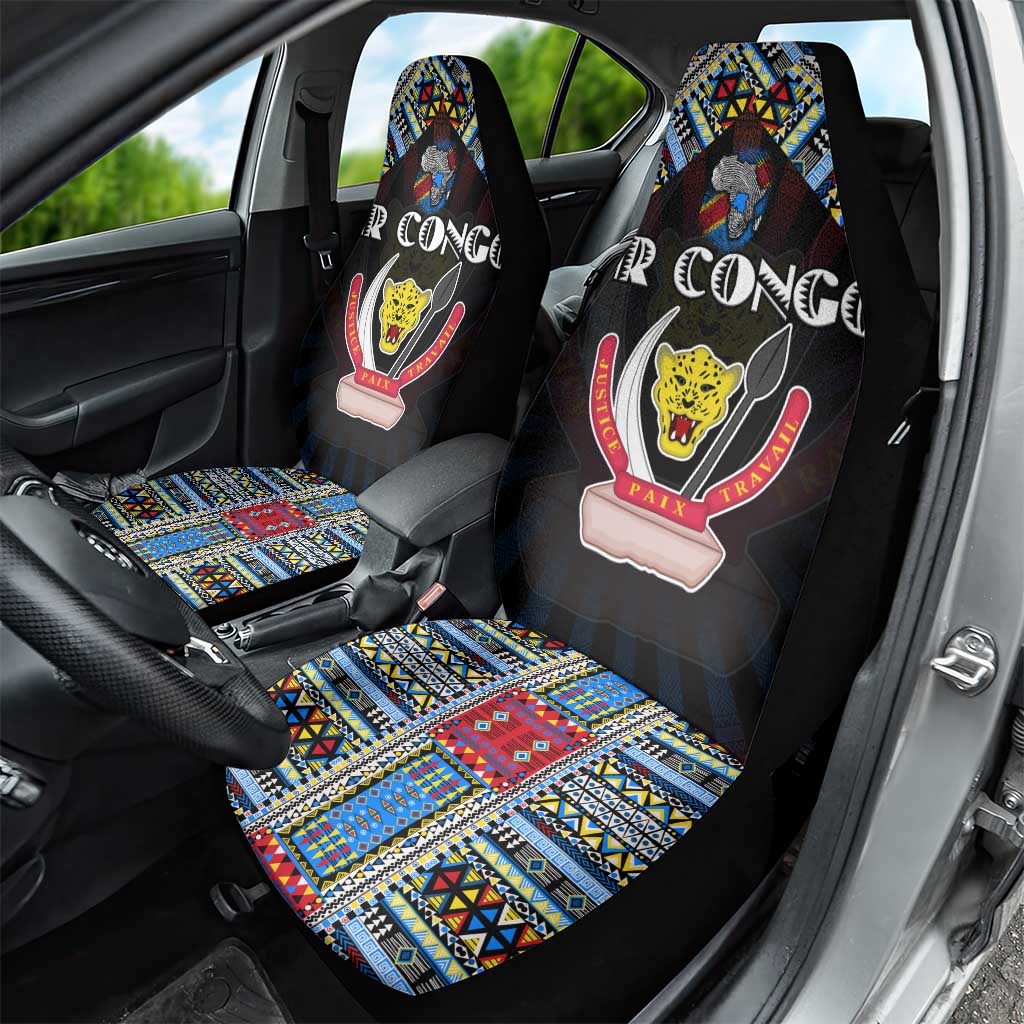 DR Congo Roots Car Seat Cover African Pride in Fingerprint and Tribal Colors