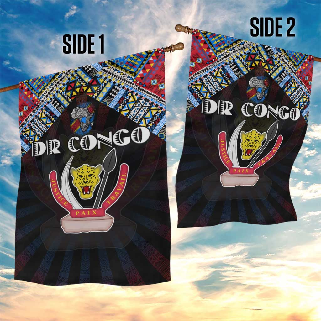 DR Congo Roots Garden Flag African Pride in Fingerprint and Tribal Colors
