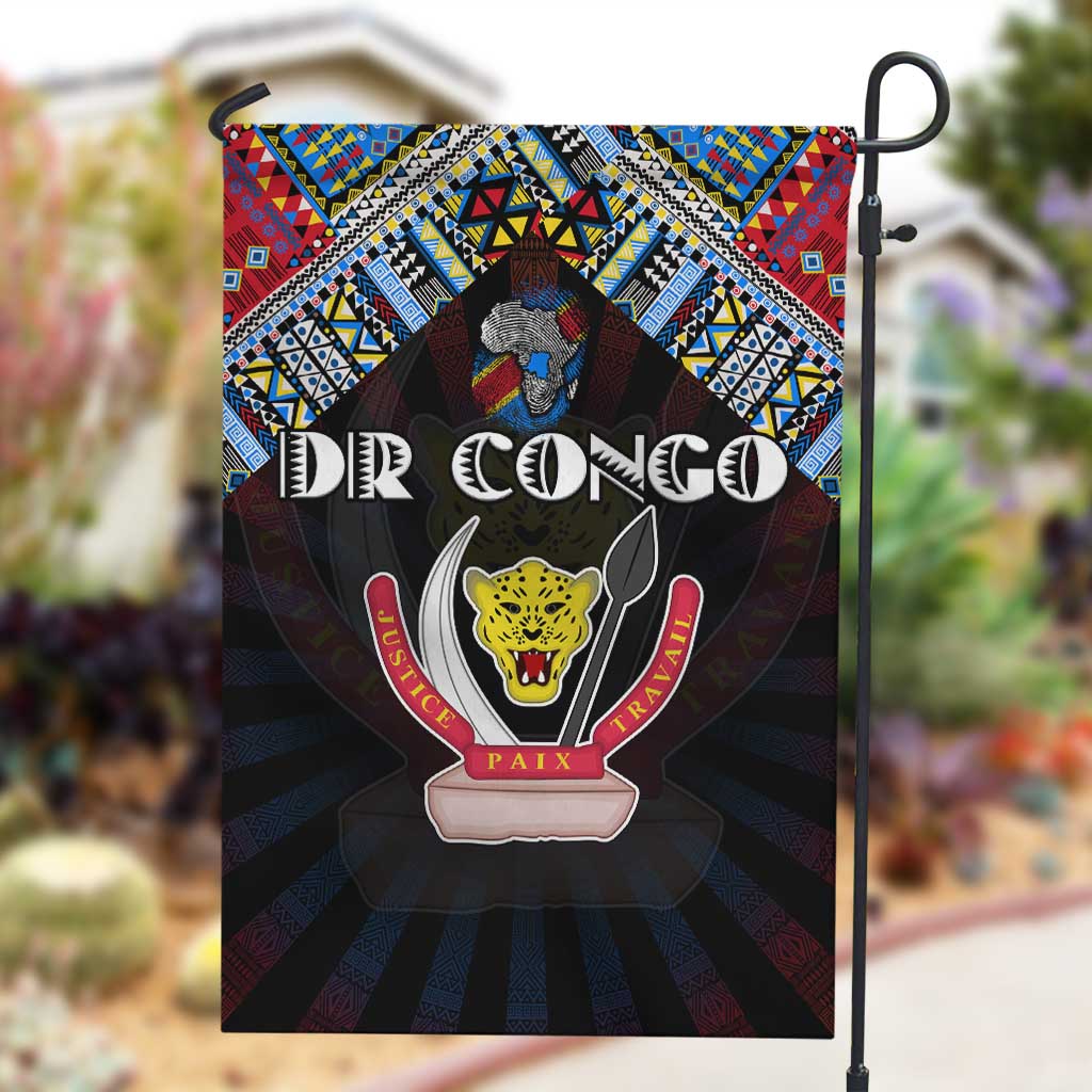 DR Congo Roots Garden Flag African Pride in Fingerprint and Tribal Colors
