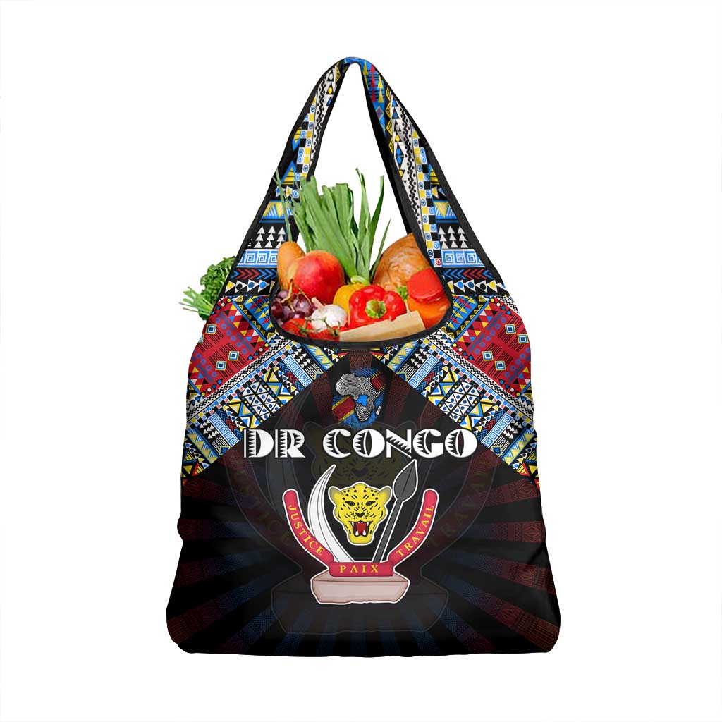 DR Congo Roots Grocery Bag African Pride in Fingerprint and Tribal Colors