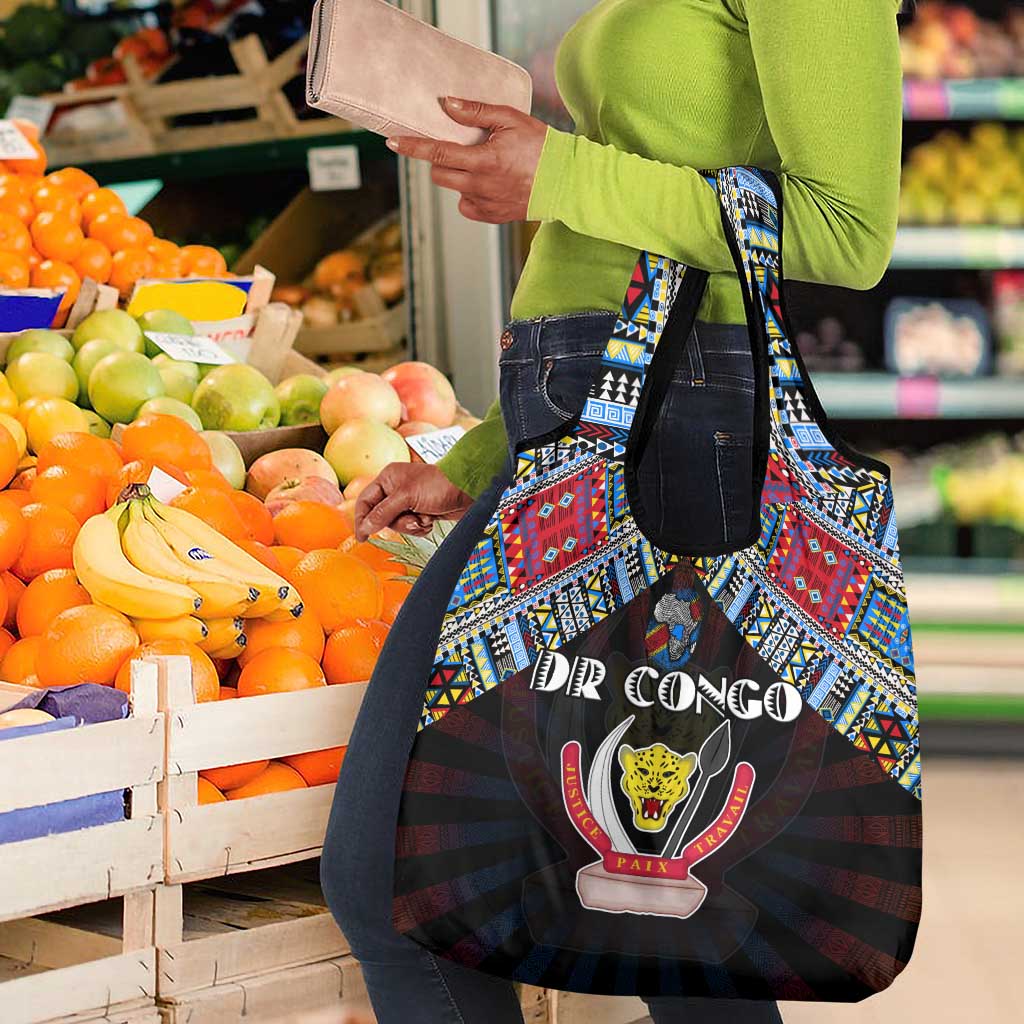 DR Congo Roots Grocery Bag African Pride in Fingerprint and Tribal Colors