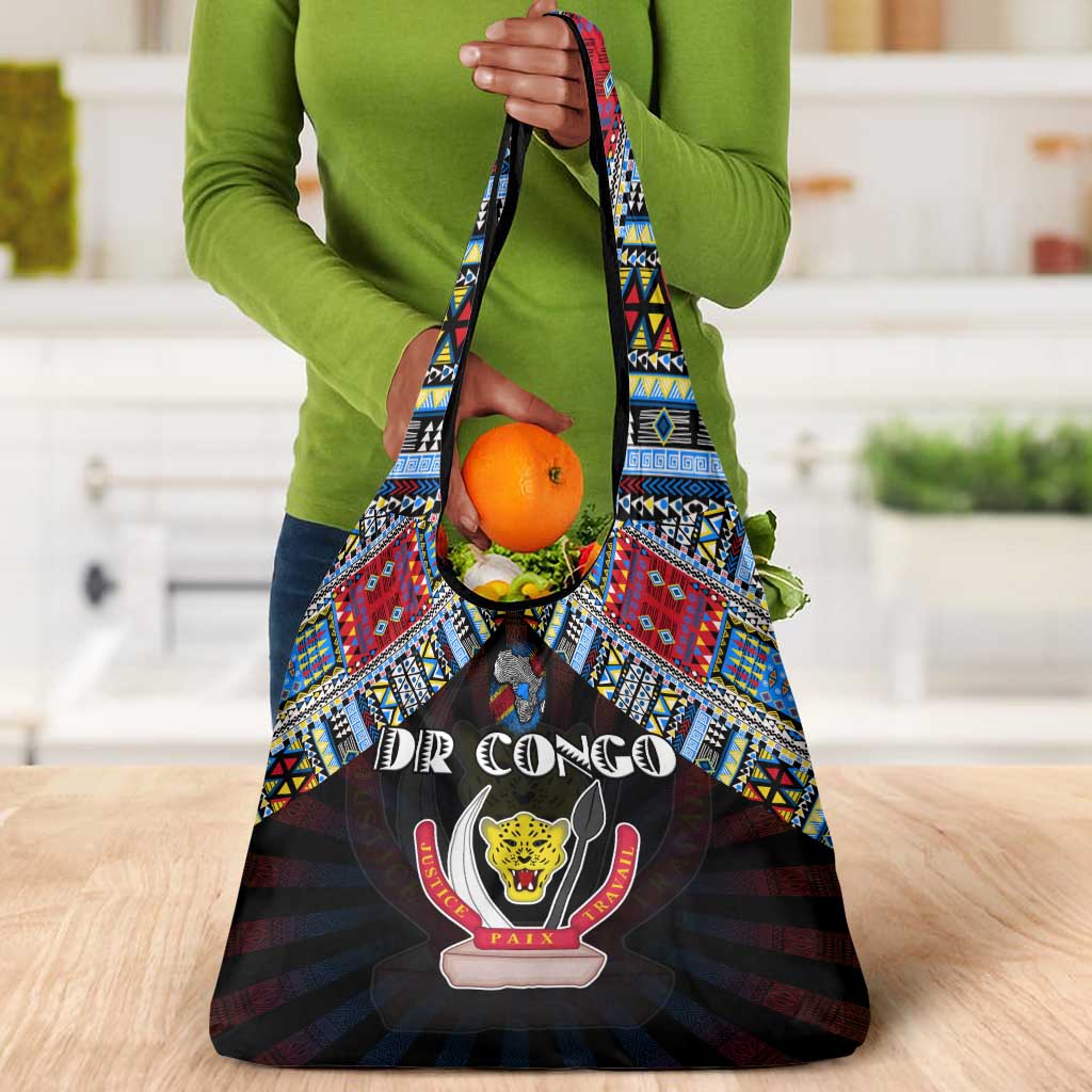 DR Congo Roots Grocery Bag African Pride in Fingerprint and Tribal Colors