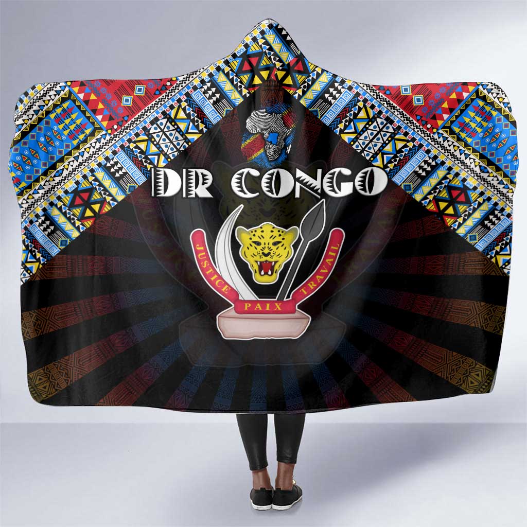 DR Congo Roots Hooded Blanket African Pride in Fingerprint and Tribal Colors