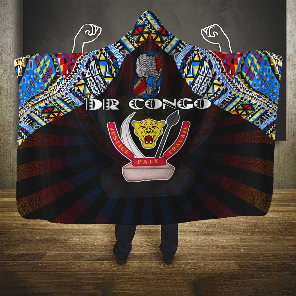 DR Congo Roots Hooded Blanket African Pride in Fingerprint and Tribal Colors