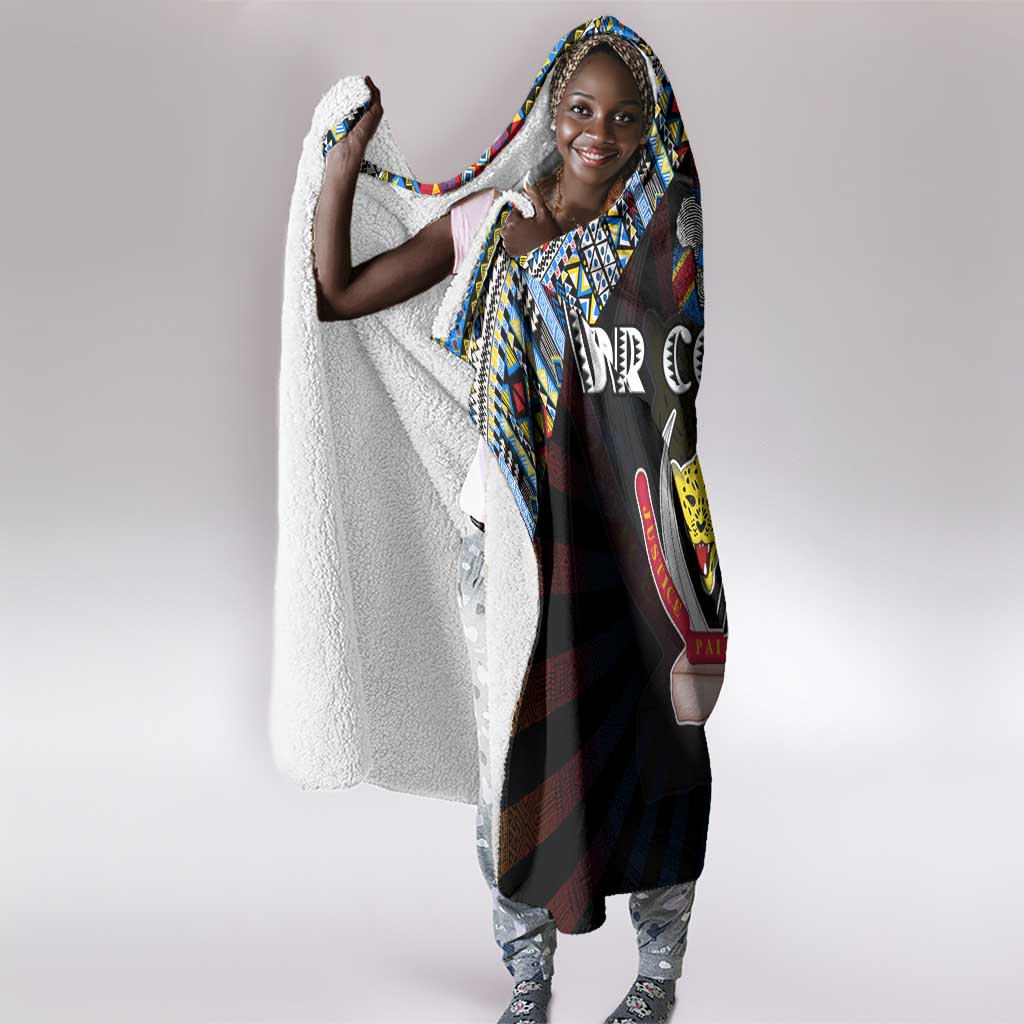 DR Congo Roots Hooded Blanket African Pride in Fingerprint and Tribal Colors