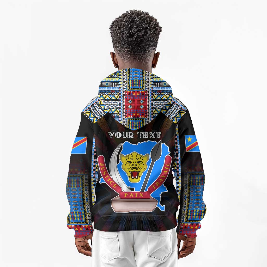 Personalized DR Congo Roots Kid Hoodie African Pride in Fingerprint and Tribal Colors