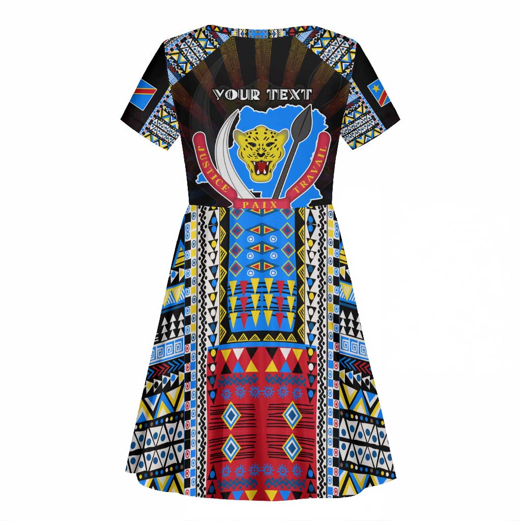 Personalized DR Congo Roots Kid Short Sleeve Dress African Pride in Fingerprint and Tribal Colors