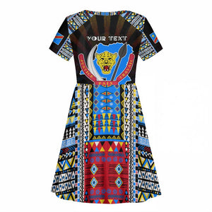 Personalized DR Congo Roots Kid Short Sleeve Dress African Pride in Fingerprint and Tribal Colors
