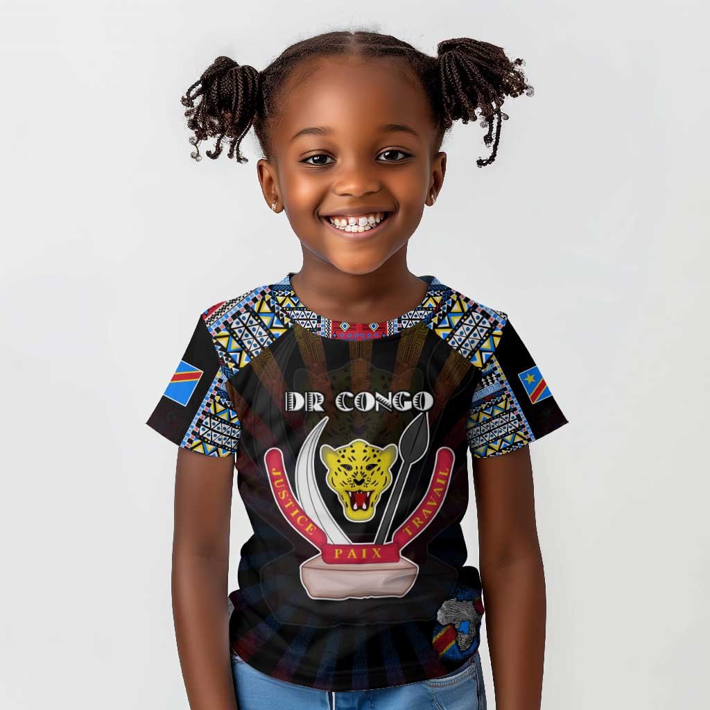 Personalized DR Congo Roots Kid T shirt African Pride in Fingerprint and Tribal Colors