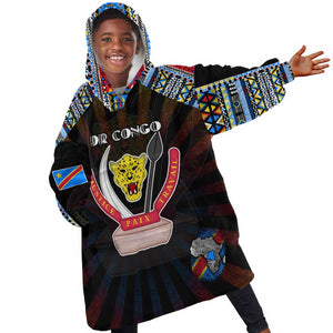Personalized DR Congo Roots Kid Wearable Blanket Hoodie African Pride in Fingerprint and Tribal Colors