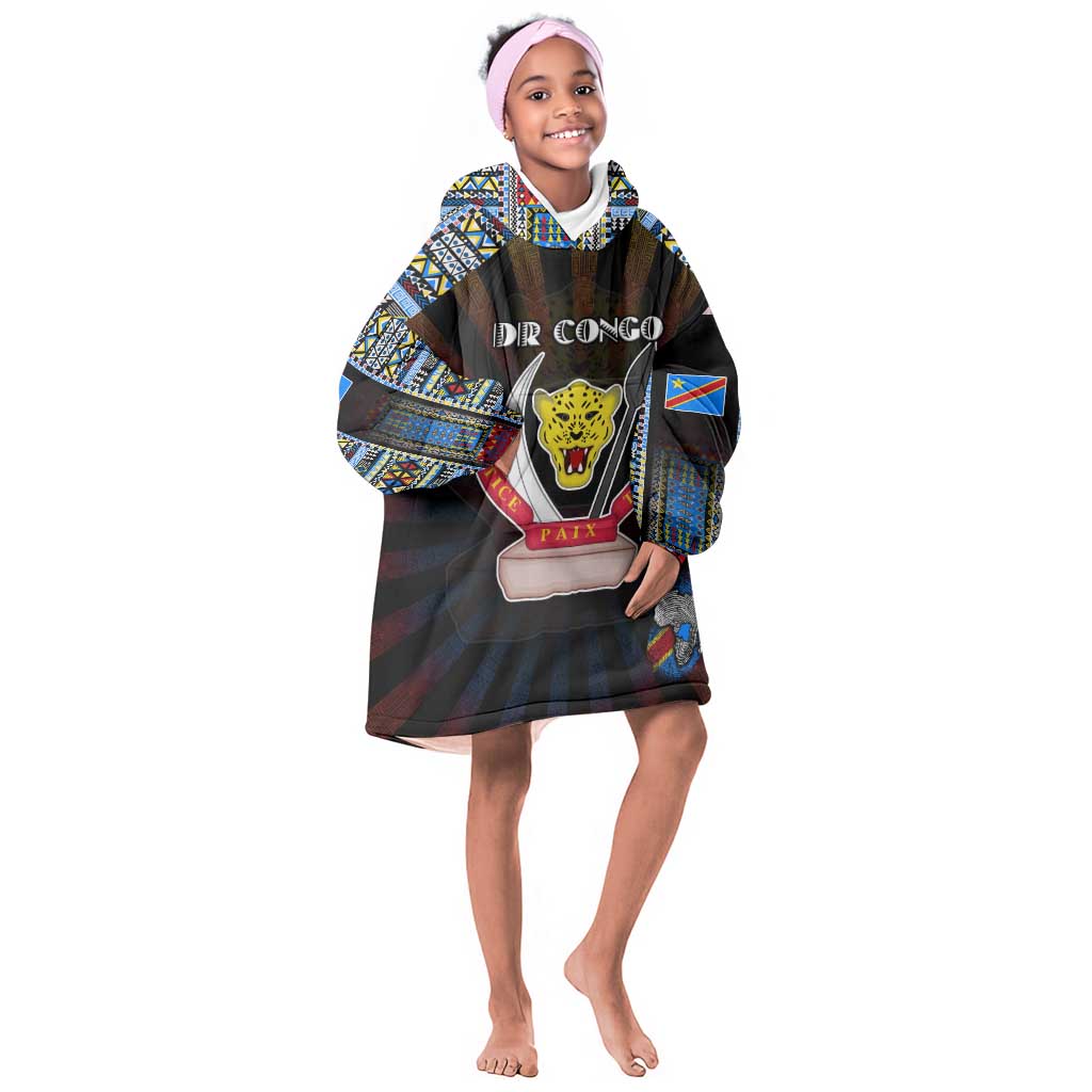 Personalized DR Congo Roots Kid Wearable Blanket Hoodie African Pride in Fingerprint and Tribal Colors