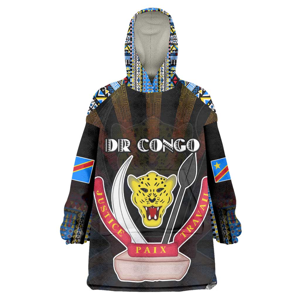 Personalized DR Congo Roots Kid Wearable Blanket Hoodie African Pride in Fingerprint and Tribal Colors