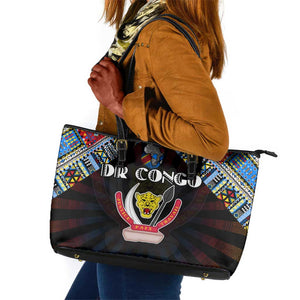 DR Congo Roots Leather Tote Bag African Pride in Fingerprint and Tribal Colors