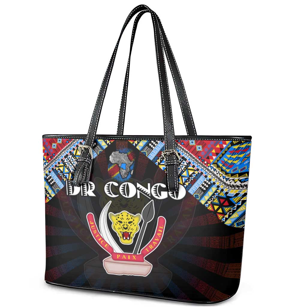 DR Congo Roots Leather Tote Bag African Pride in Fingerprint and Tribal Colors