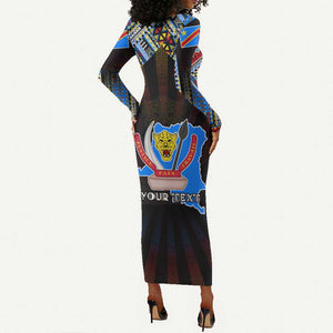 Personalized DR Congo Roots Long Sleeve Bodycon Dress African Pride in Fingerprint and Tribal Colors