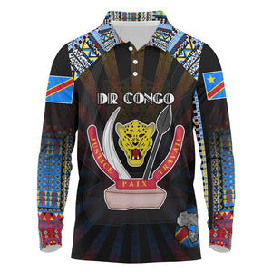 Personalized DR Congo Roots Long Sleeve Polo Shirt African Pride in Fingerprint and Tribal Colors