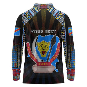 Personalized DR Congo Roots Long Sleeve Polo Shirt African Pride in Fingerprint and Tribal Colors