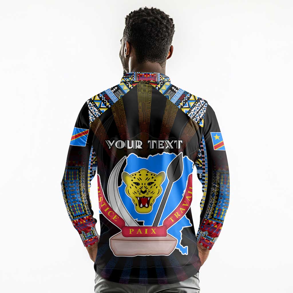 Personalized DR Congo Roots Long Sleeve Polo Shirt African Pride in Fingerprint and Tribal Colors