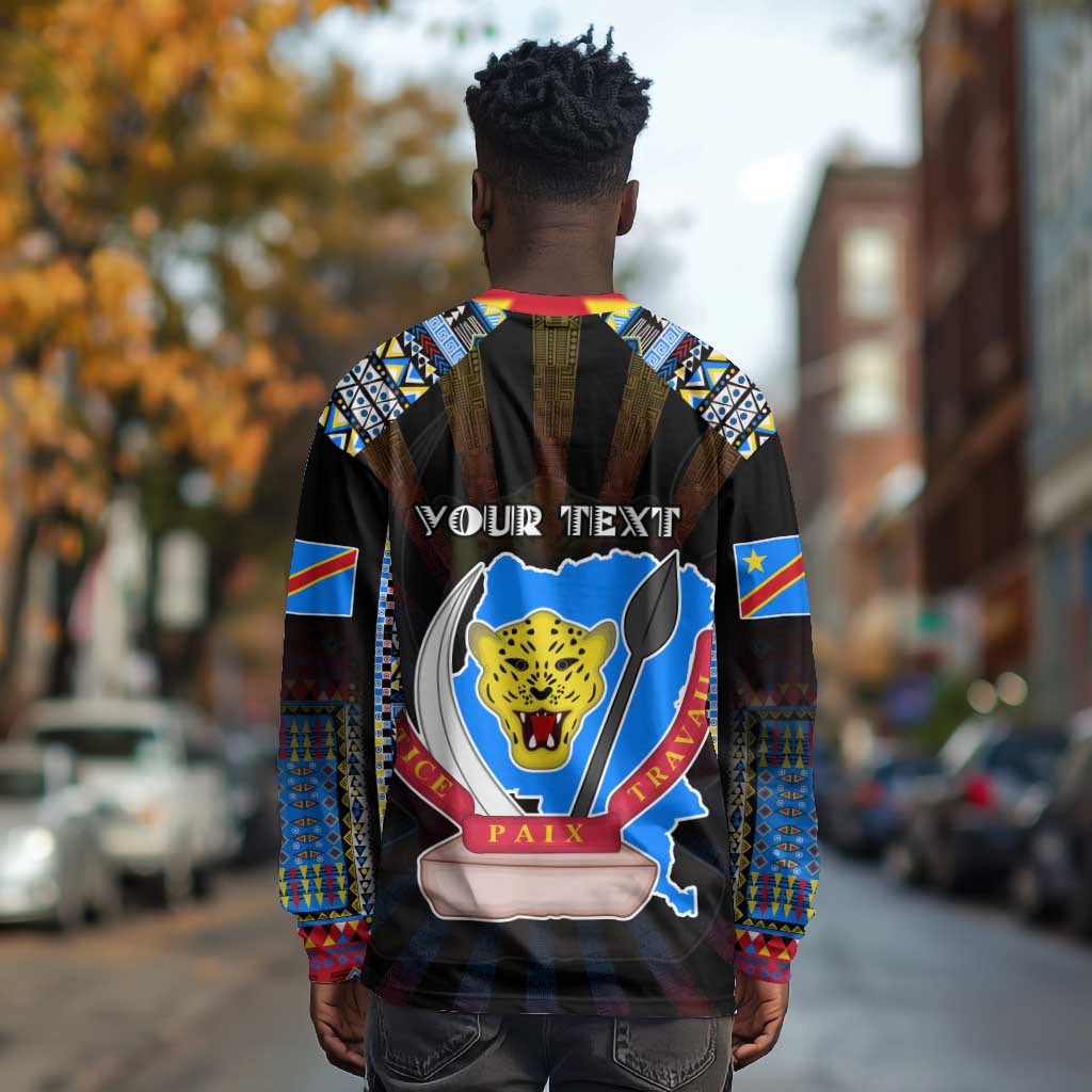 Personalized DR Congo Roots Long Sleeve Shirt African Pride in Fingerprint and Tribal Colors
