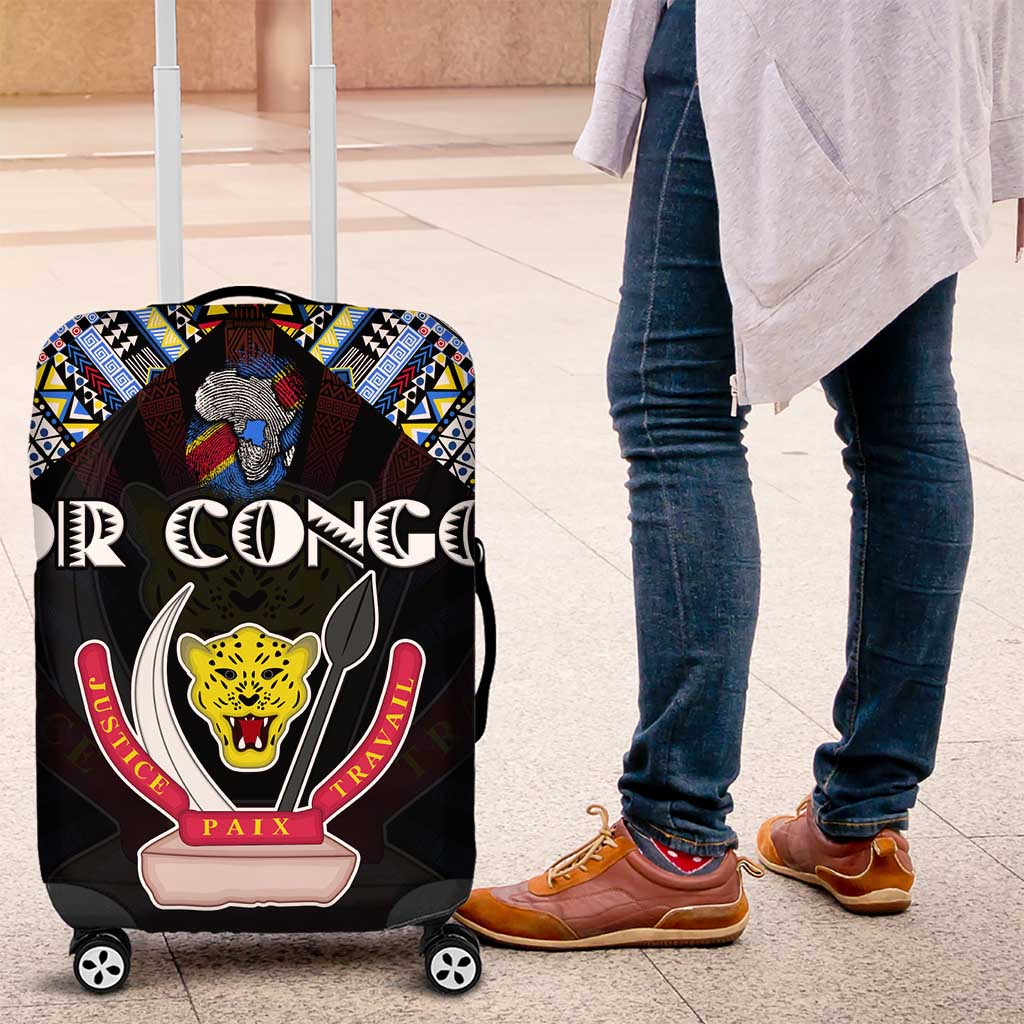 DR Congo Roots Luggage Cover African Pride in Fingerprint and Tribal Colors