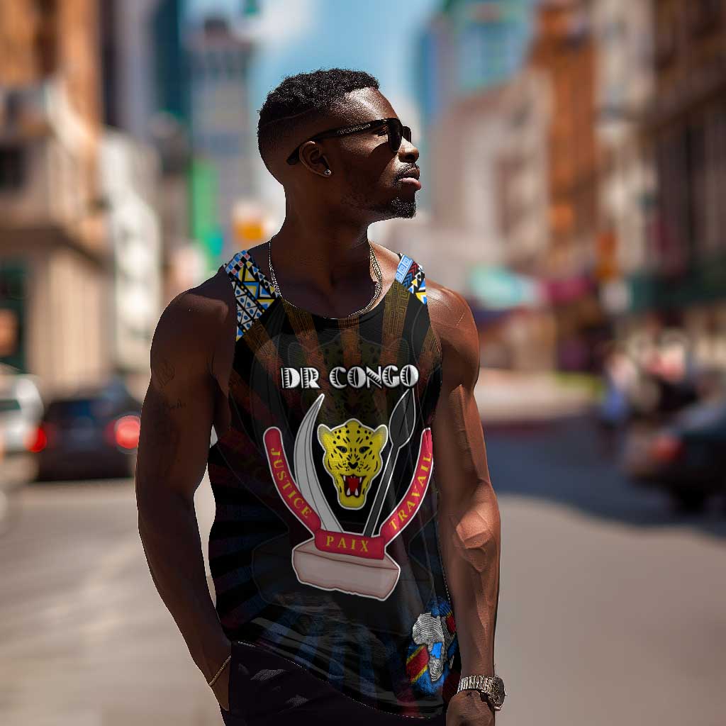 Personalized DR Congo Roots Men Tank Top African Pride in Fingerprint and Tribal Colors
