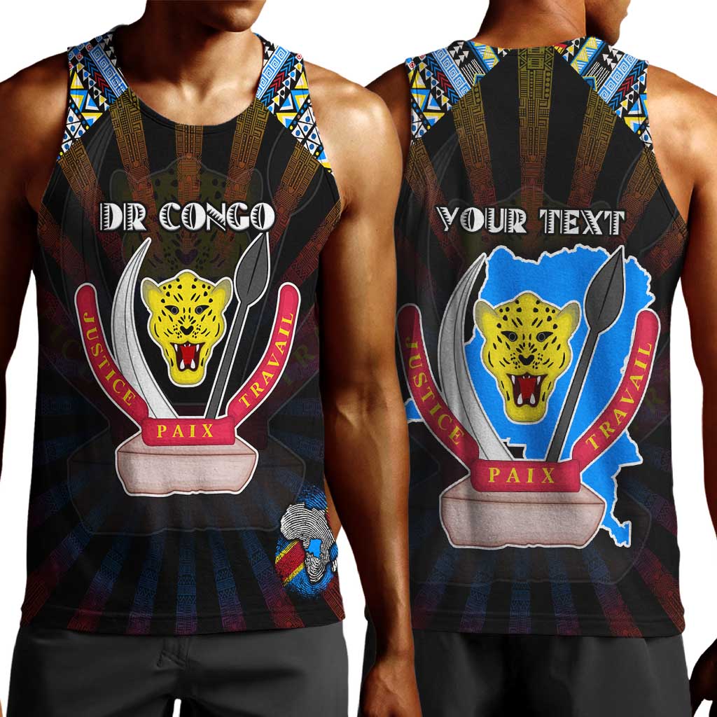 Personalized DR Congo Roots Men Tank Top African Pride in Fingerprint and Tribal Colors