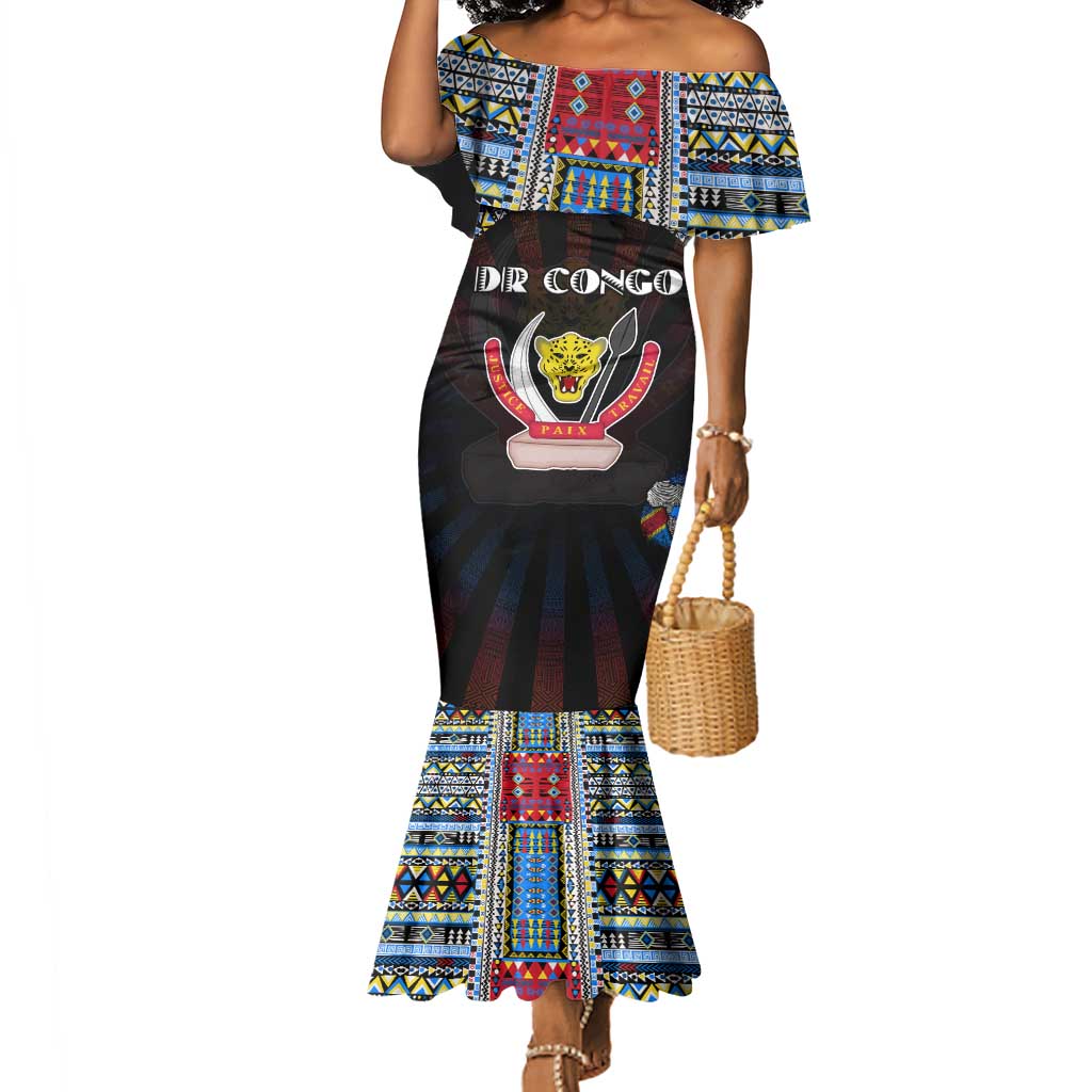 Personalized DR Congo Roots Mermaid Dress African Pride in Fingerprint and Tribal Colors