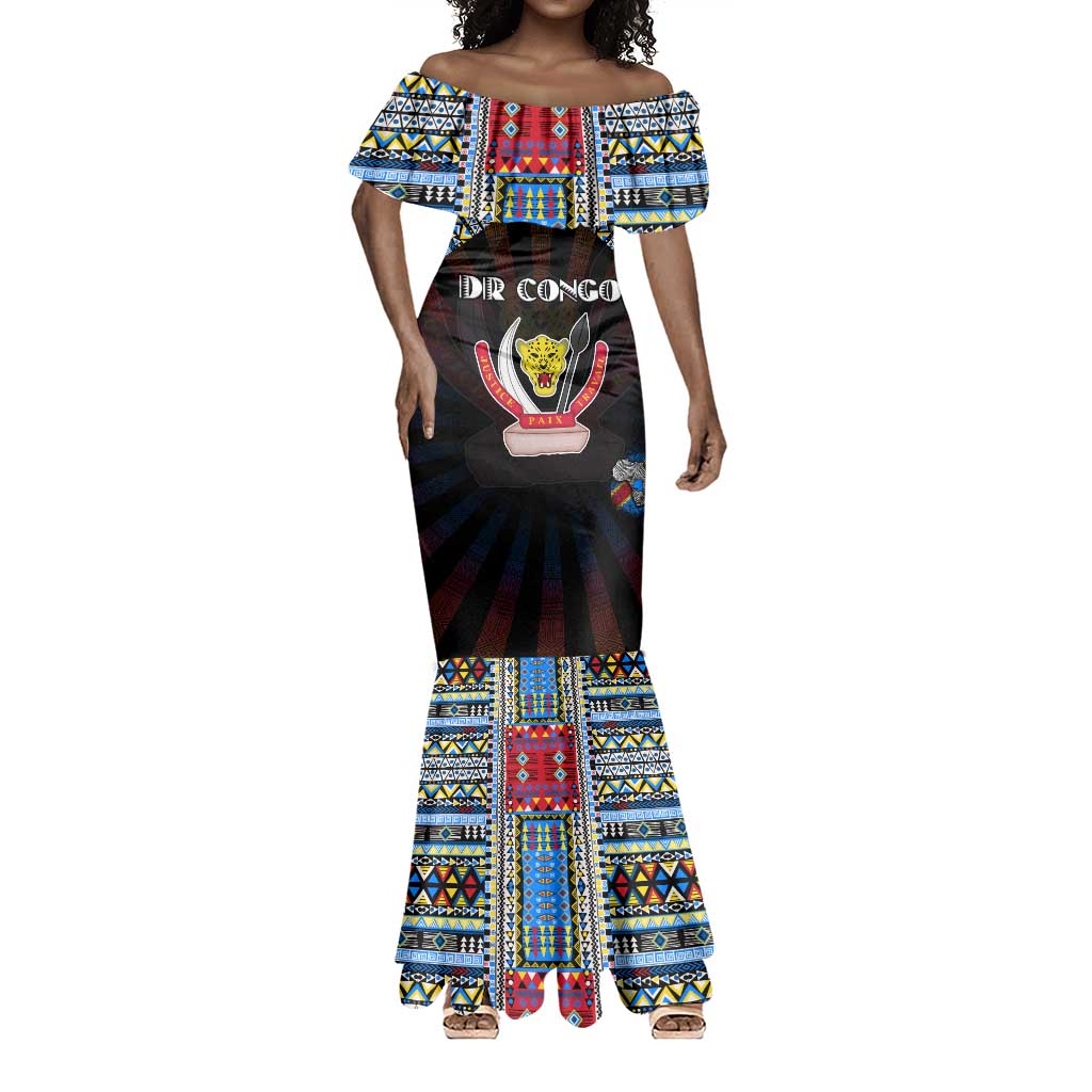 Personalized DR Congo Roots Mermaid Dress African Pride in Fingerprint and Tribal Colors