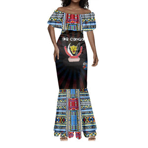 Personalized DR Congo Roots Mermaid Dress African Pride in Fingerprint and Tribal Colors