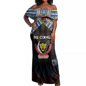 Personalized DR Congo Roots Off Shoulder Maxi Dress African Pride in Fingerprint and Tribal Colors