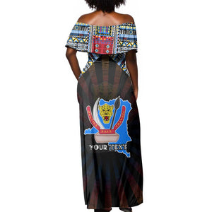 Personalized DR Congo Roots Off Shoulder Maxi Dress African Pride in Fingerprint and Tribal Colors