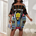 Personalized DR Congo Roots Off Shoulder Short Dress African Pride in Fingerprint and Tribal Colors