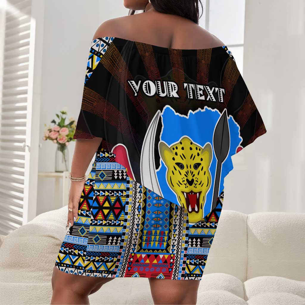Personalized DR Congo Roots Off Shoulder Short Dress African Pride in Fingerprint and Tribal Colors