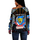 Personalized DR Congo Roots Off Shoulder Sweater African Pride in Fingerprint and Tribal Colors