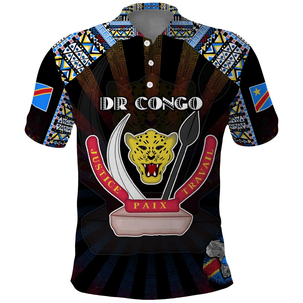 Personalized DR Congo Roots Polo Shirt African Pride in Fingerprint and Tribal Colors