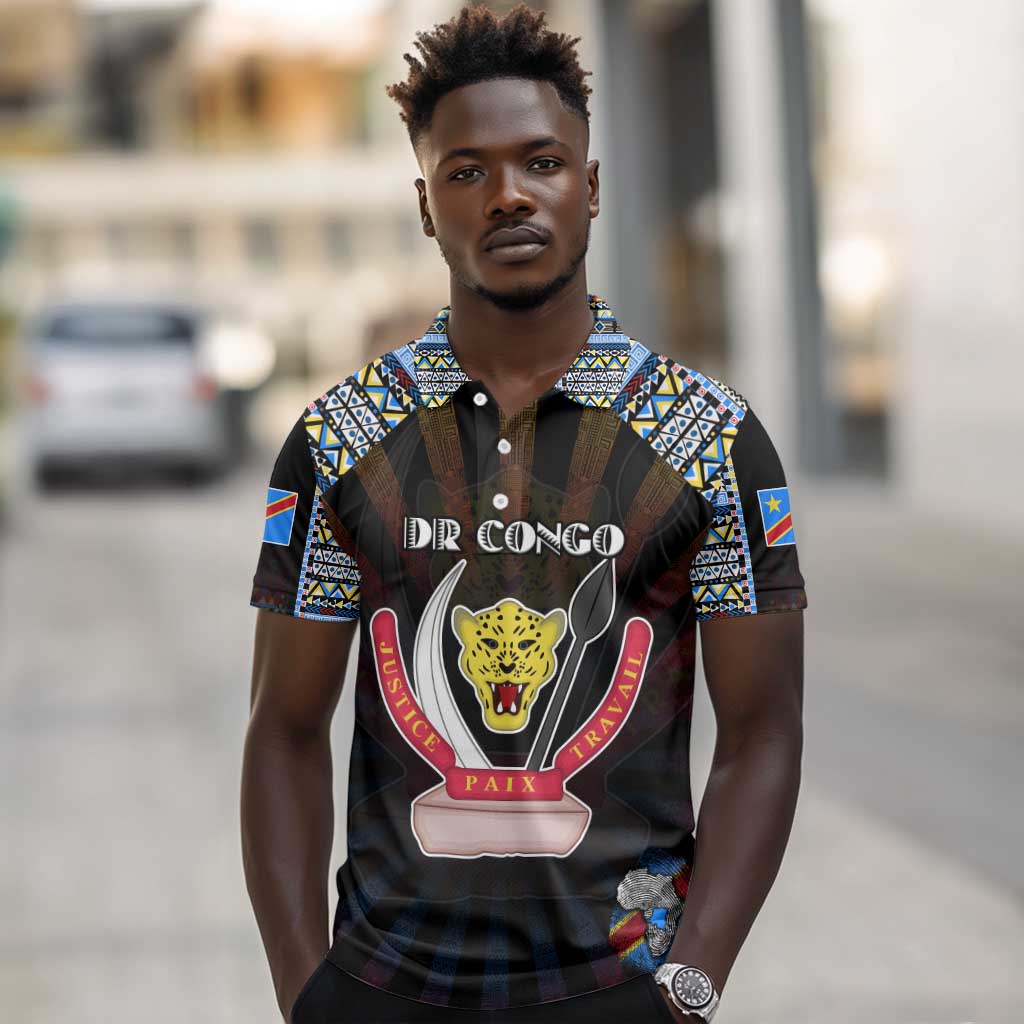 Personalized DR Congo Roots Polo Shirt African Pride in Fingerprint and Tribal Colors