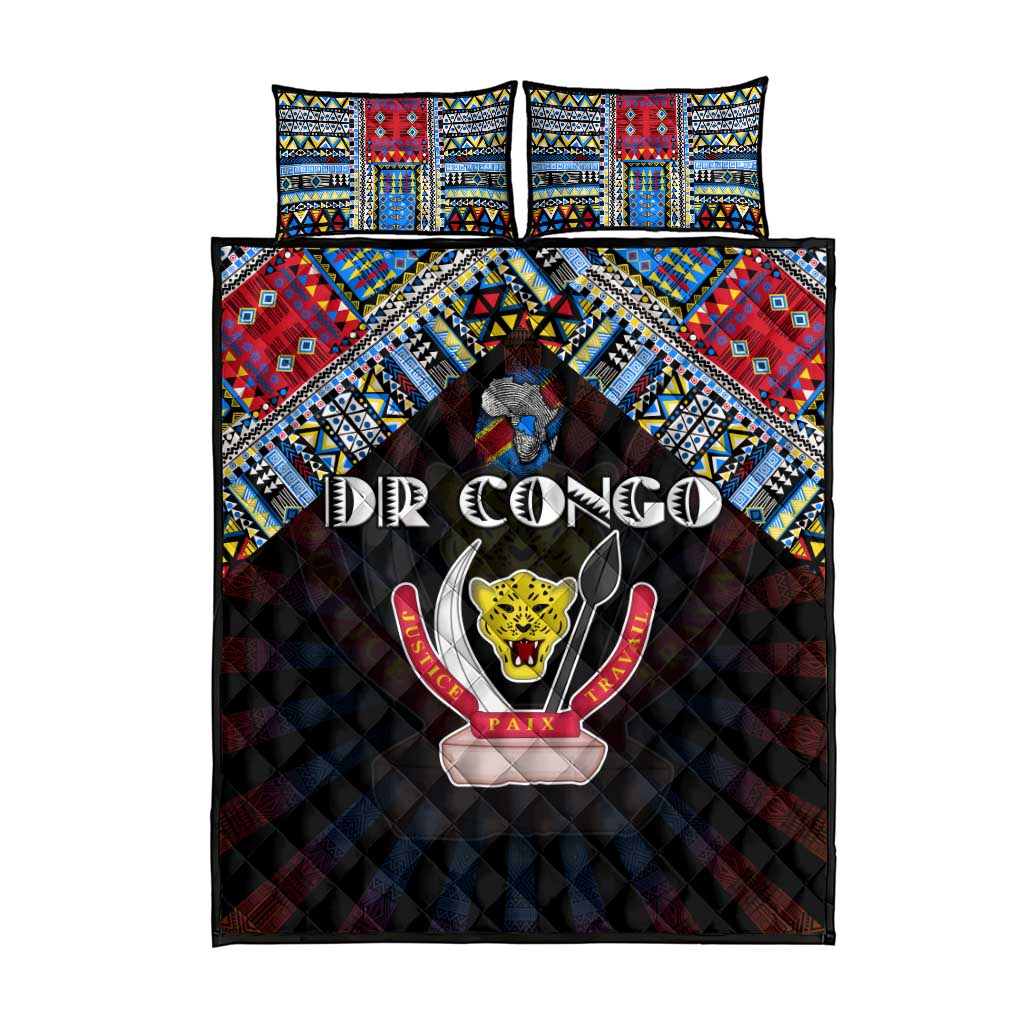 DR Congo Roots Quilt Bed Set African Pride in Fingerprint and Tribal Colors