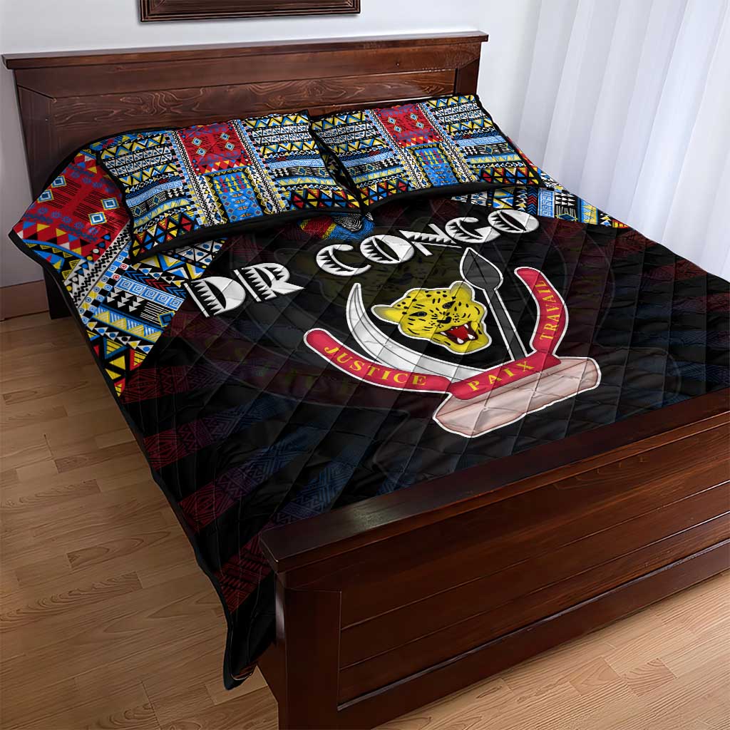 DR Congo Roots Quilt Bed Set African Pride in Fingerprint and Tribal Colors