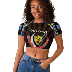 Personalized DR Congo Roots Raglan Cropped T shirt African Pride in Fingerprint and Tribal Colors