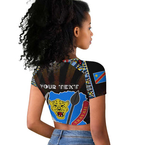 Personalized DR Congo Roots Raglan Cropped T shirt African Pride in Fingerprint and Tribal Colors