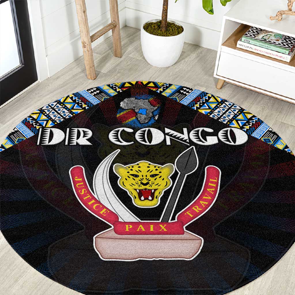 DR Congo Roots Round Carpet African Pride in Fingerprint and Tribal Colors