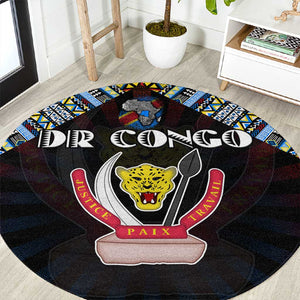 DR Congo Roots Round Carpet African Pride in Fingerprint and Tribal Colors