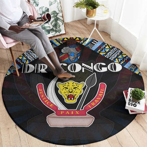 DR Congo Roots Round Carpet African Pride in Fingerprint and Tribal Colors