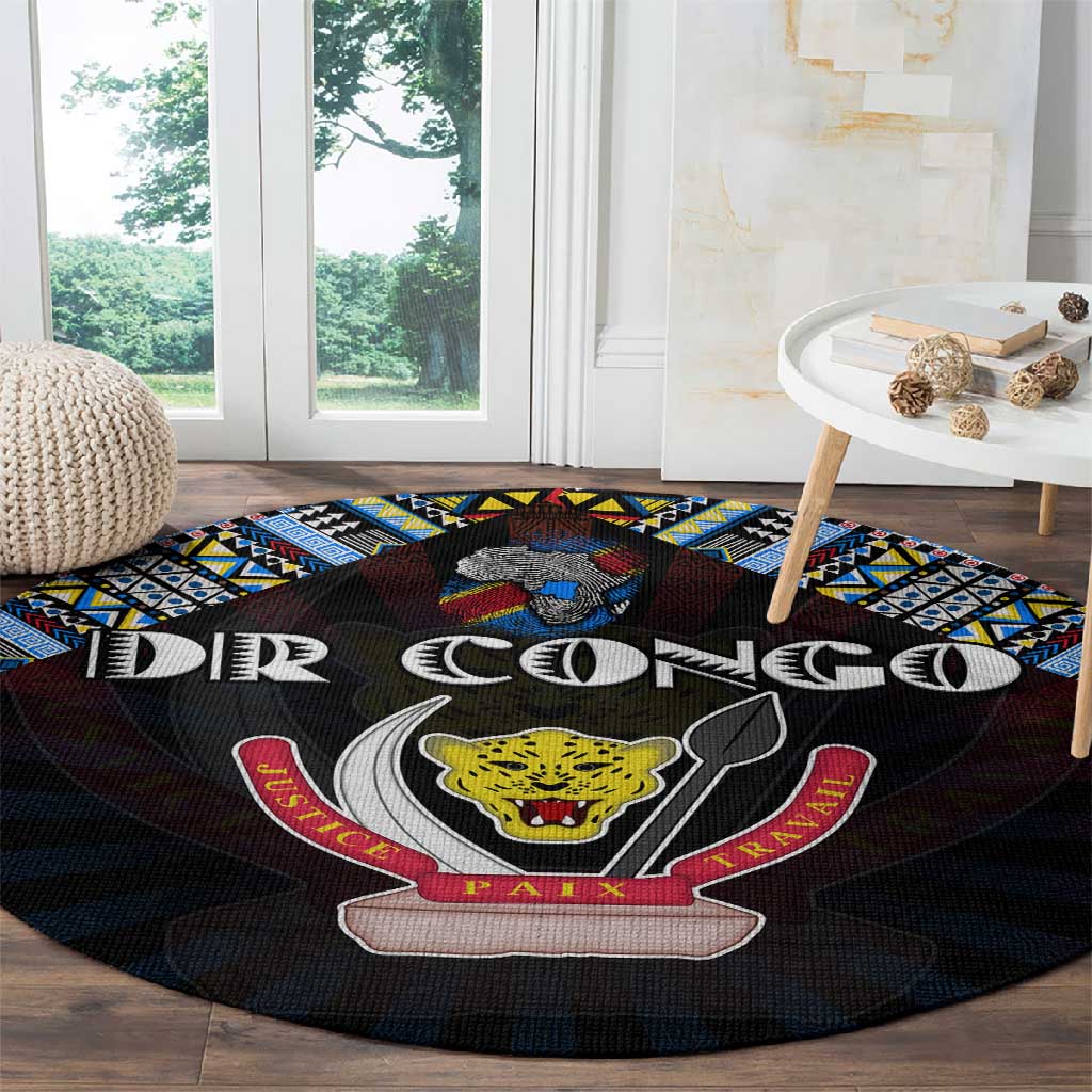 DR Congo Roots Round Carpet African Pride in Fingerprint and Tribal Colors