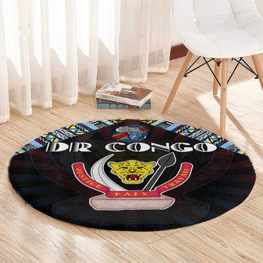 DR Congo Roots Round Carpet African Pride in Fingerprint and Tribal Colors