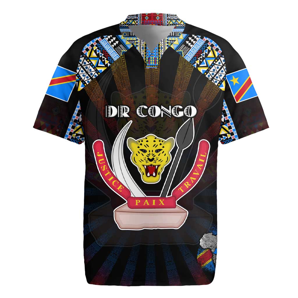 Personalized DR Congo Roots Rugby Jersey African Pride in Fingerprint and Tribal Colors