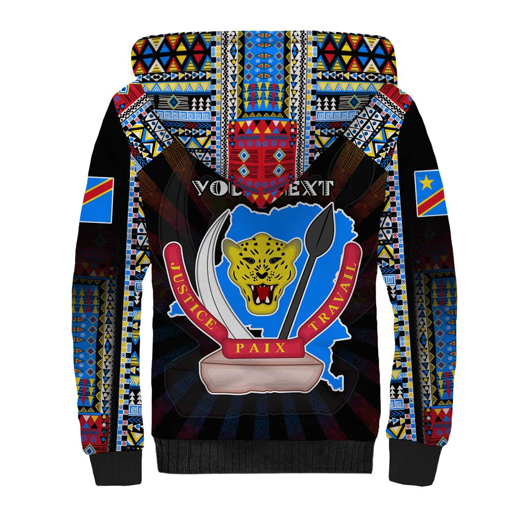 Personalized DR Congo Roots Sherpa Hoodie African Pride in Fingerprint and Tribal Colors