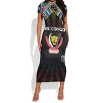Personalized DR Congo Roots Short Sleeve Bodycon Dress African Pride in Fingerprint and Tribal Colors