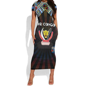 Personalized DR Congo Roots Short Sleeve Bodycon Dress African Pride in Fingerprint and Tribal Colors